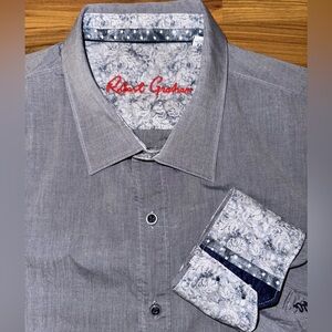 Robert Graham Gray Button Down Shirt XL Tailored Fit Contrast Cuff Cotton